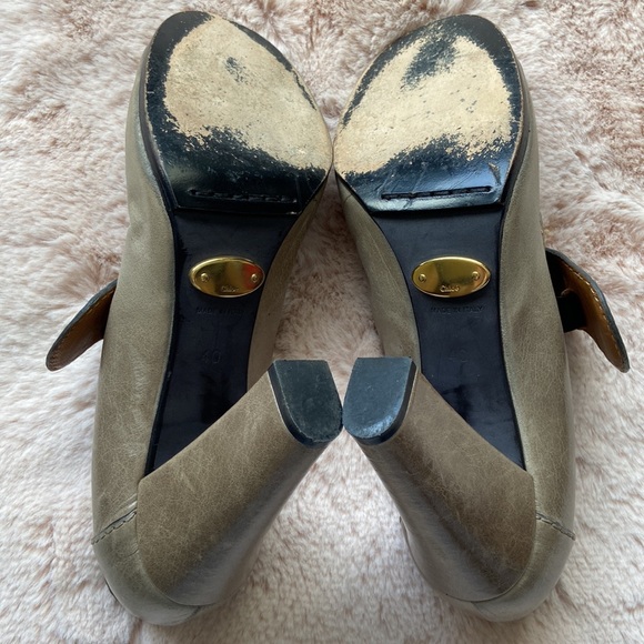 Chloe Mary Jane Leather Block Heels Pumps Shoes Taupe EU 40 US 10 - Picture 11 of 17